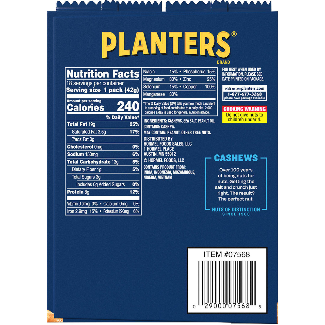 Planters Salted Cashews (1.5 oz. Pouches, 18 ct.) - [From 54.00 - Choose pk Qty ] - *Ships from Miami