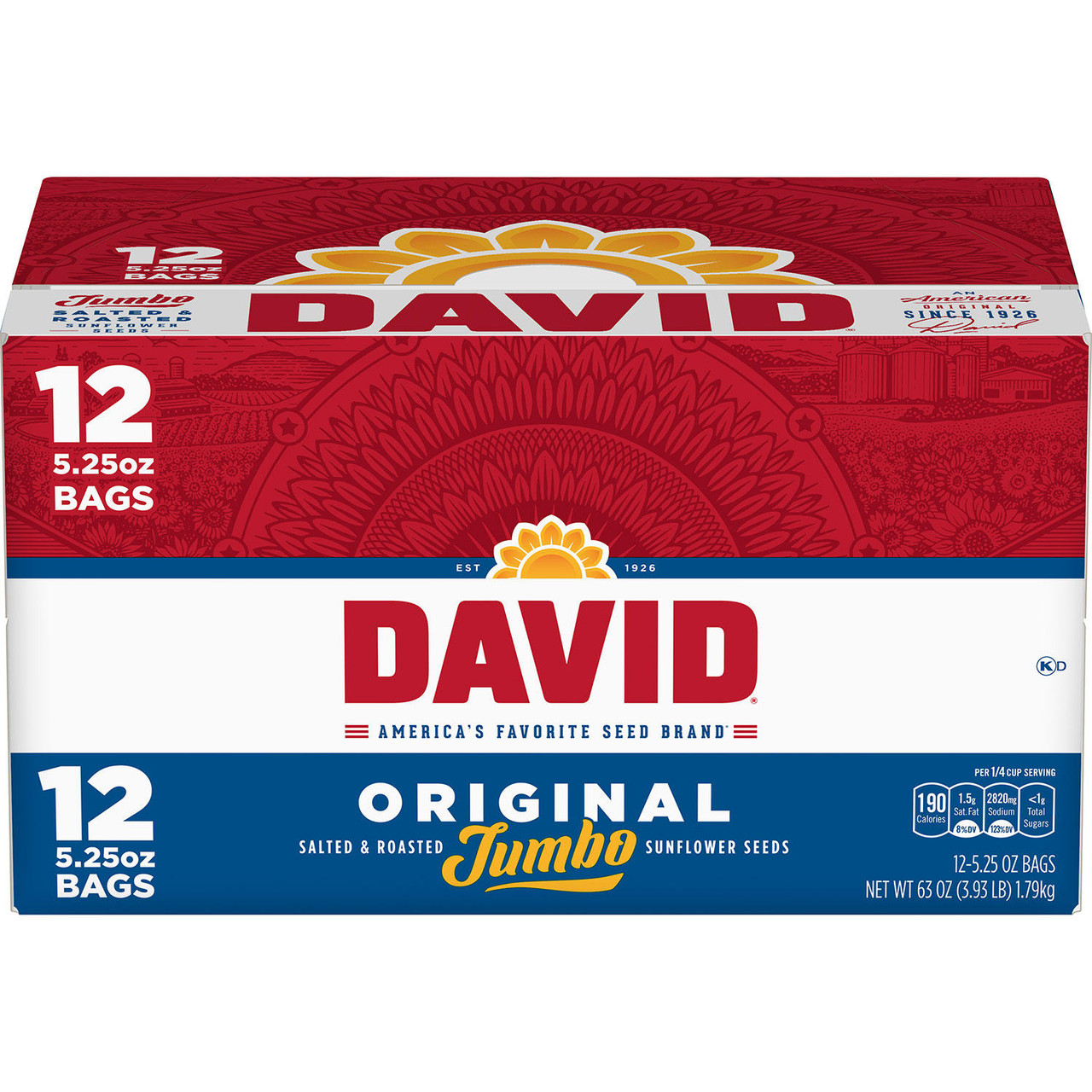 David Jumbo Sunflower Seeds (5.25 oz., 12 ct.) - [From 55.00 - Choose pk Qty ] - *Ships from Miami