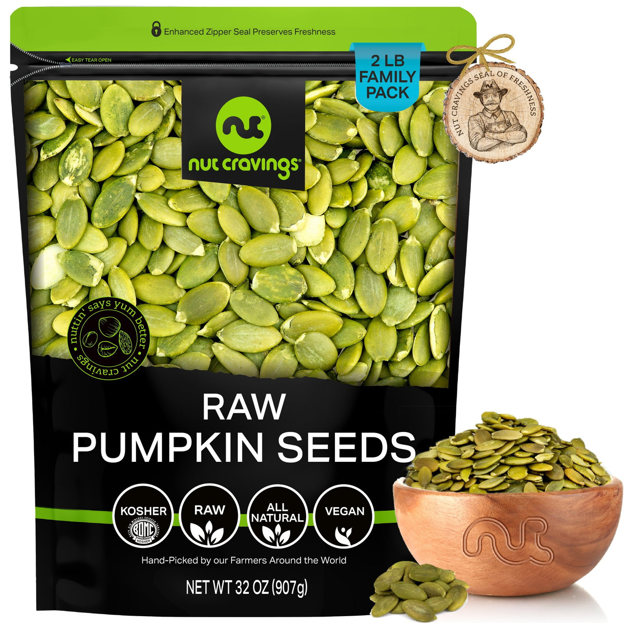 Raw Pumpkin Seeds Pepitas, Unsalted, No Shell (32oz - 2 lbs)by Nut Cravings - [From 83.00 - Choose pk Qty ] - *Ships from Miami