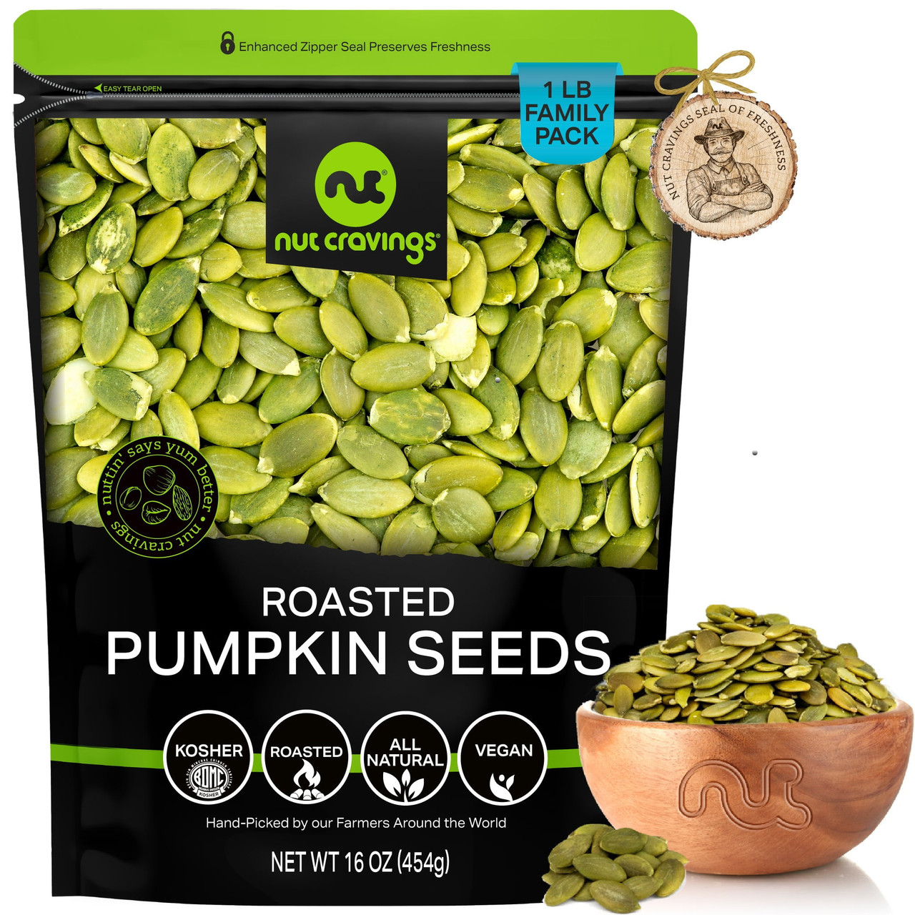 Roasted & Unsalted Pumpkin Seeds, Pepitas, No Shell (1 lbs) by Nut Cravings - [From 52.33 - Choose pk Qty ] - *Ships from Miami