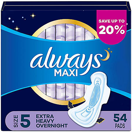 Always Maxi Extra Heavy Overnight Pads with Flex-Wings, Unscented - Size 5 (54 ct.) - [From 49.00 - Choose pk Qty ] - *Ships from Miami