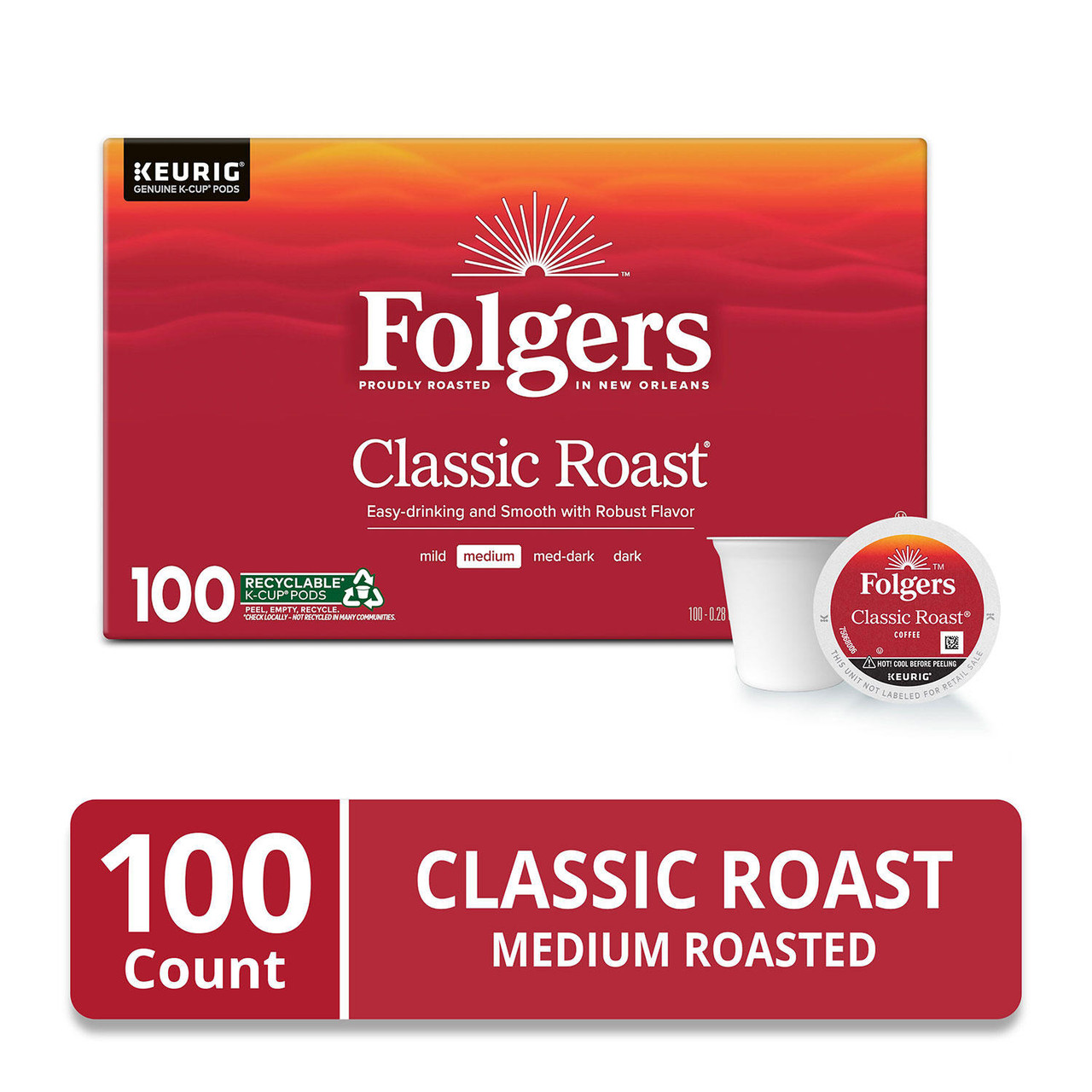 Folgers Classic Roast Coffee K-Cups (100 ct.) - [From 157.00 - Choose pk Qty ] - *Ships from Miami
