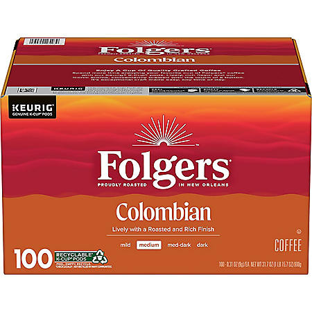 Folgers 100% Colombian Medium Roast Coffee K-Cups (100 ct.) - *Pre-Order