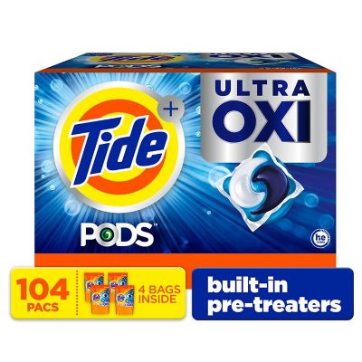 Tide PODS Liquid Detergent Pacs, 4-in-1 Ultra Oxi, 104 Ct. - [From 112.00 - Choose pk Qty ] - *Ships from Miami