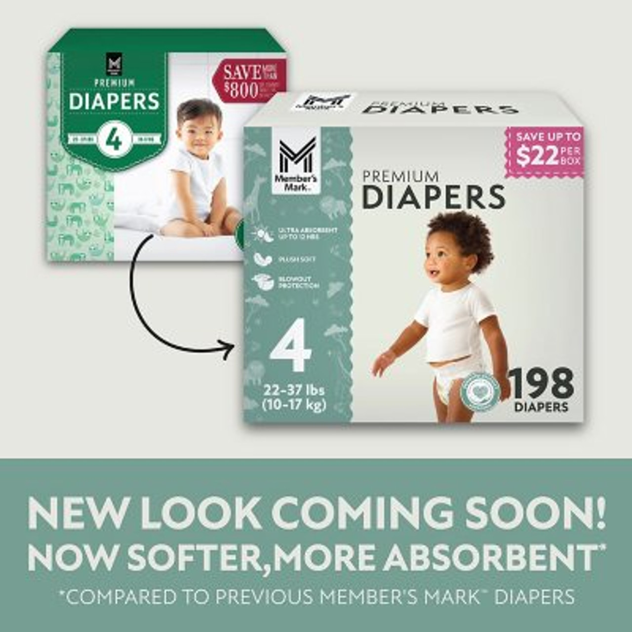 Member's Mark Premium Baby Diapers Size 4 - 210 ct. (22-37 lbs.) - *Pre-Order