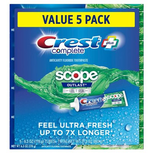Crest Complete + Scope Outlast Ultra Toothpaste (6.3 oz., 5 pk.) - [From 41.00 - Choose pk Qty ] - *Ships from Miami