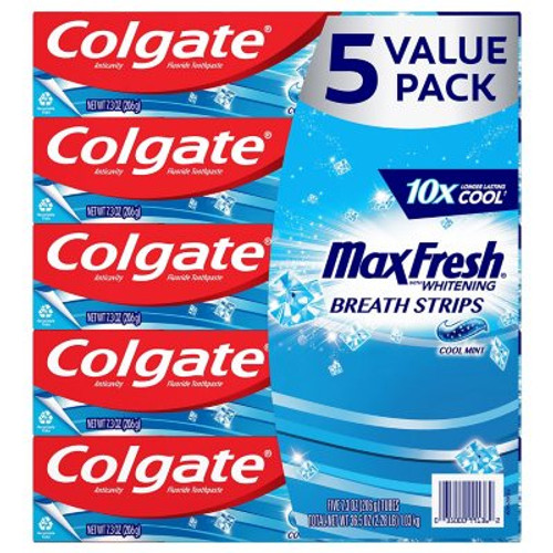 Colgate Max Fresh Toothpaste with Mini Breath Strips, Cool Mint (7.3 oz., 5 pk) - [From 50.00 - Choose pk Qty ] - *Ships from Miami