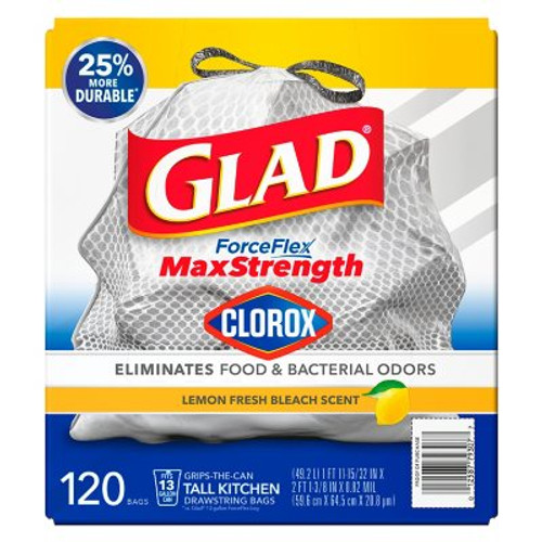 Glad ForceFlex Plus Tall Kitchen Trash Bags With Clorox, Lemon Fresh Bleach Scent (13 gal., 120 ct.) - [From 86.00 - Choose pk Qty ] - *Ships from Miami