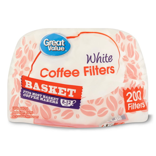Great Value White Basket Coffee Filters, 200 count - *Pre-Order
