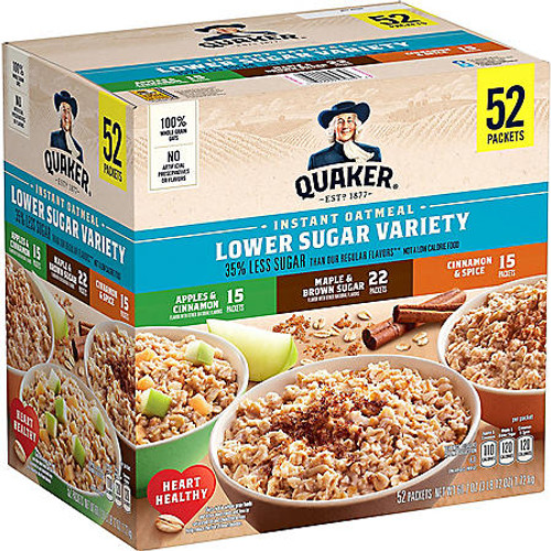 Quaker Lower Sugar Instant Oatmeal, Variety Pack (52 pk.) - [From 70.00 - Choose pk Qty ] - *Ships from Miami