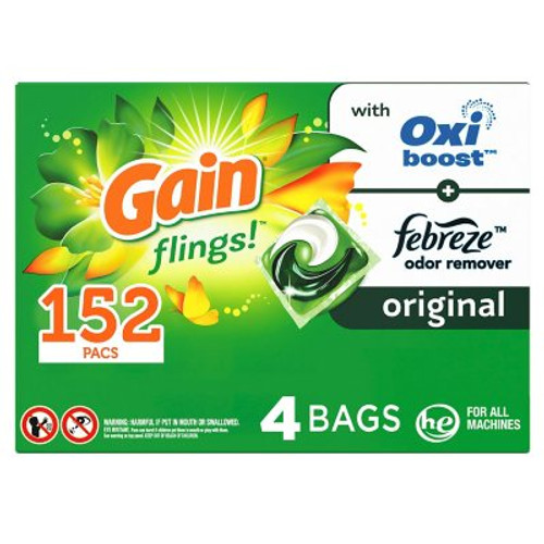 Gain Flings! Liquid Laundry Detergent Pacs, Original Scent (152 ct.) - [From 123.00 - Choose pk Qty ] - *Ships from Miami