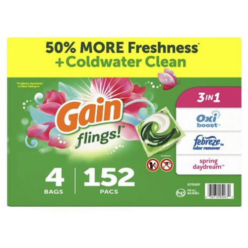 Gain Flings! Liquid Laundry Detergent Pacs, Spring Daydream (152 ct.) - [From 125.00 - Choose pk Qty ] - *Ships from Miami