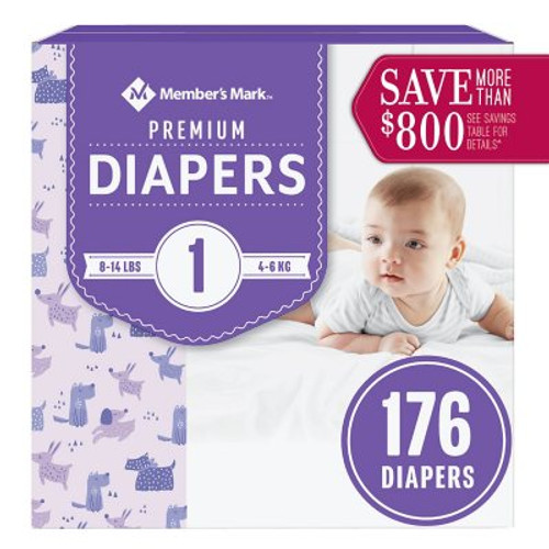 Member's Mark Premium Baby Diapers Size 1 - 176 ct. (8-14 lbs.) - [From 125.00 - Choose pk Qty ] - *Ships from Miami