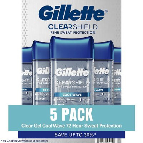 Gillette Cool Wave Clear Gel Men's Antiperspirant and Deodorant (3.8 oz., 5 pk.) - [From 59.00 - Choose pk Qty ] - *Ships from Miami