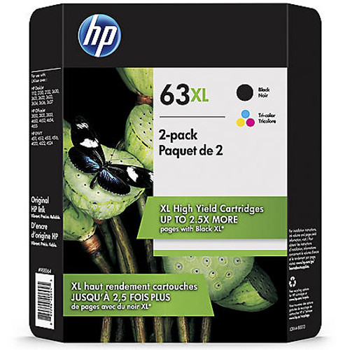 HP 63XL (L0R44BN) High-Yield Original Ink Cartridges, Black/Tri-Color (2 pk.) - *Pre-Order