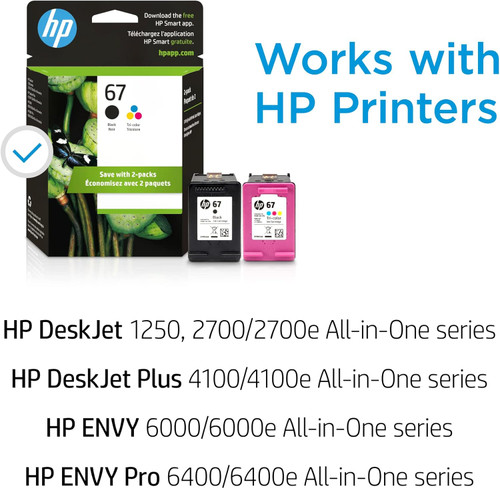 HP 67 (3YP29AN)  Black / Tri-Color Original Ink Cartridge (2 Pk) - [From 124.00 - Choose pk Qty ] - *Ships from Miami