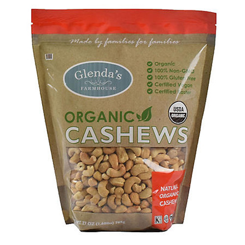 Glenda's Farmhouse Organic Cashews (27 oz.) - [From 60.00 - Choose pk Qty ] - *Ships from Miami