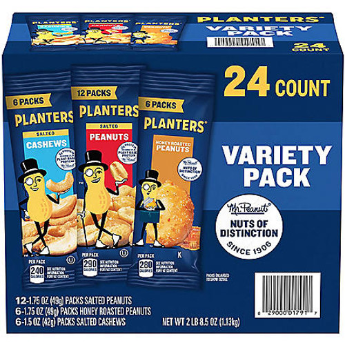 Planters Snack Nuts Variety Pack (1.75 oz. Pouches, 24 ct.) - [From 46.00 - Choose pk Qty ] - *Ships from Miami