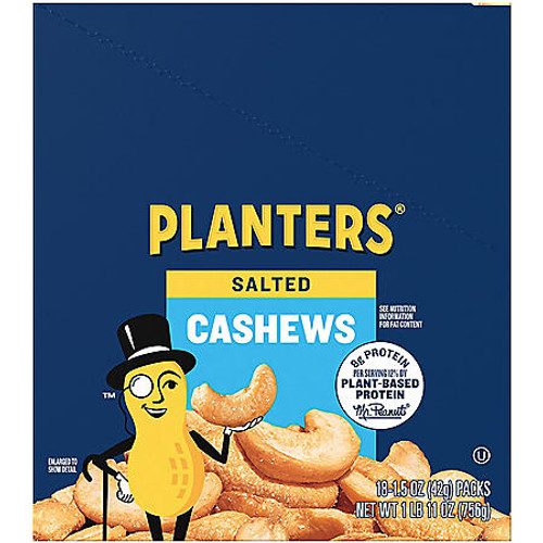 Planters Salted Cashews (1.5 oz. Pouches, 18 ct.) - [From 53.00 - Choose pk Qty ] - *Ships from Miami