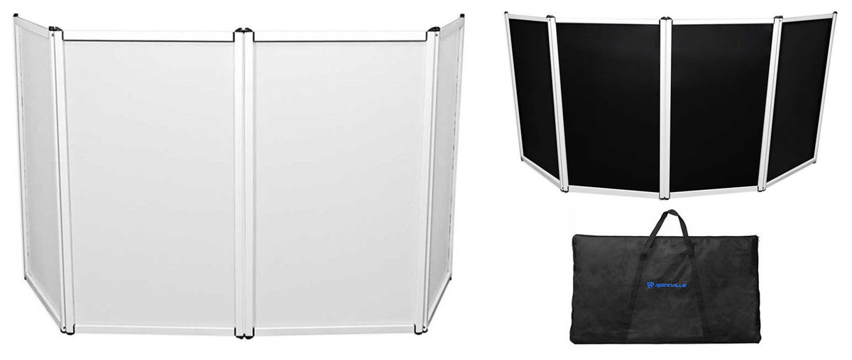 ECOTRIC Portable Event Facade DJ Foldable Cover Screen White/Black, Steel+Cloth Frame Booth +Travel Bag Case