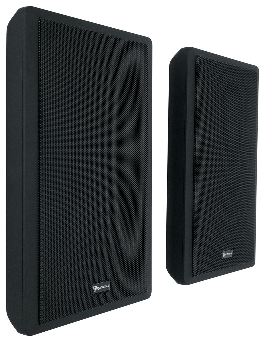 Pair Rockville RockSlim Black Front+Rear Surround Sound Shallow On-Wall  Speakers