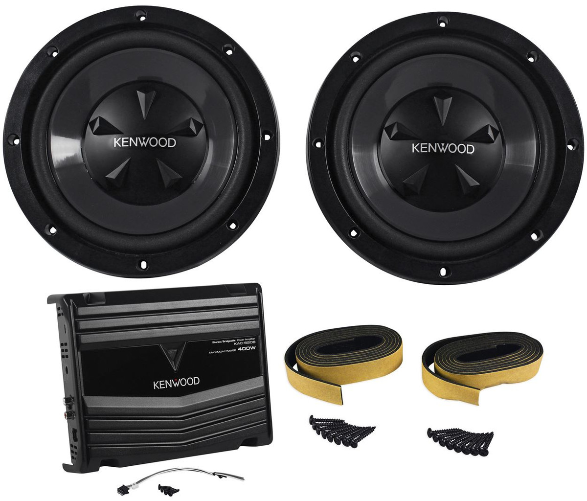 Kenwood PW1220 12" 1600W Pair Car Subwoofers+Amplifier+Sub Box Package