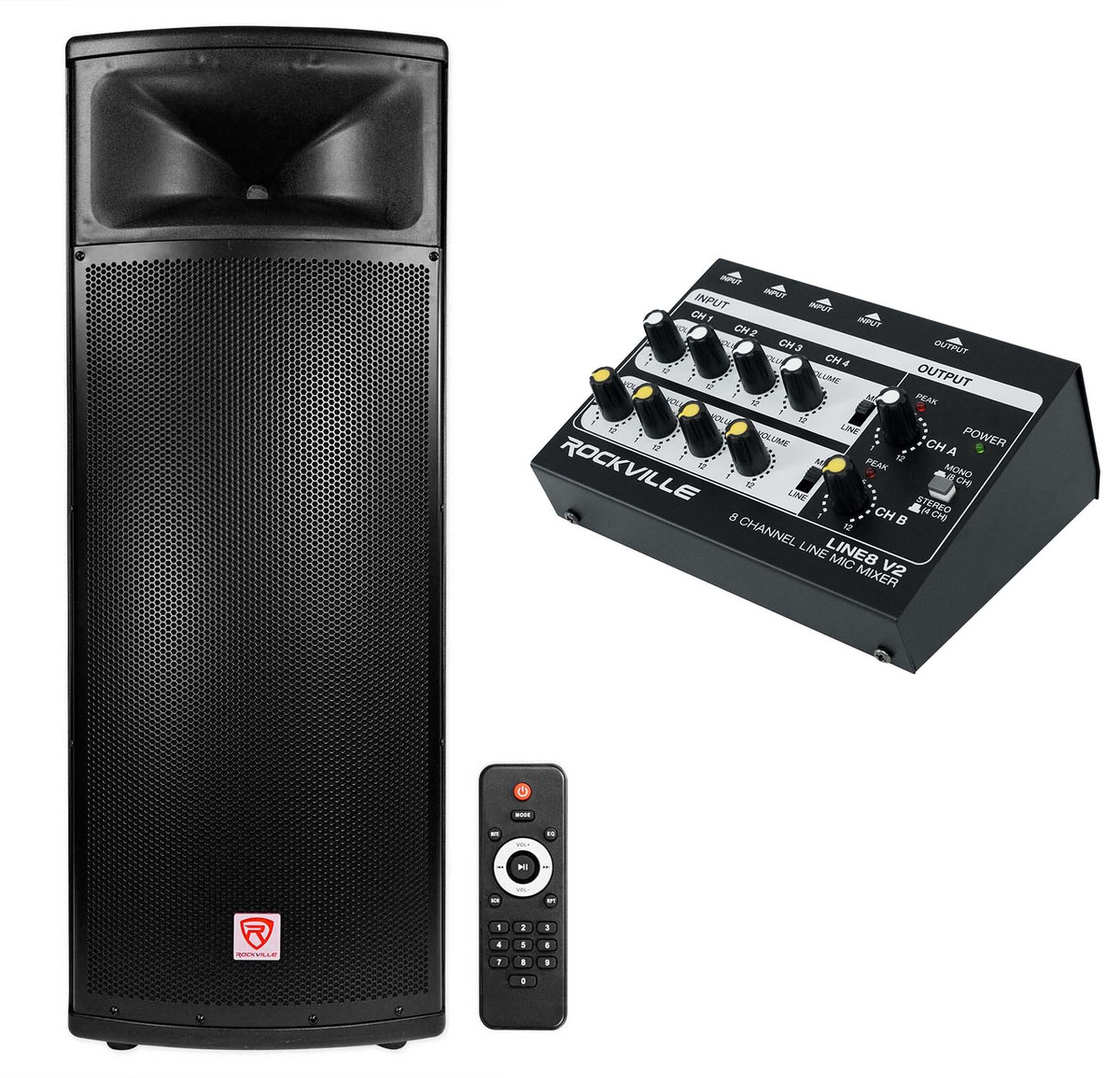 Rockville BPA225 Dual 15" Powered 1500w Pro DJ PA Speaker w Bluetooth