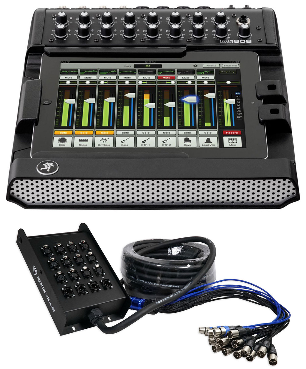 Mackie DL1608 Lightning Digital Mixer w/ lPad Control+16 Channel Snake Cable