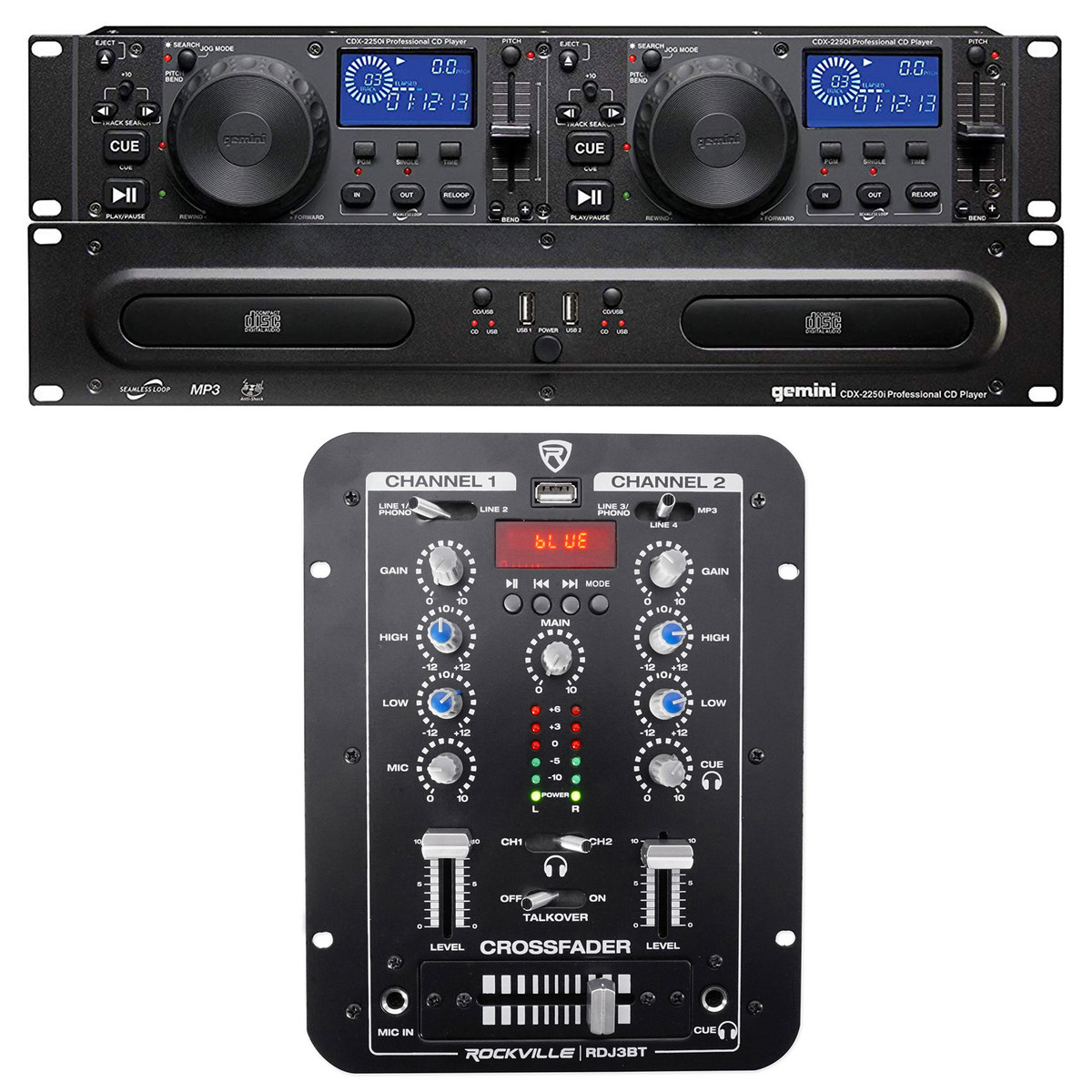 Gemini CDX-2250i Pro DJ Dual Two Deck Rack CD/MP3 Media Player+2-Ch Rockville