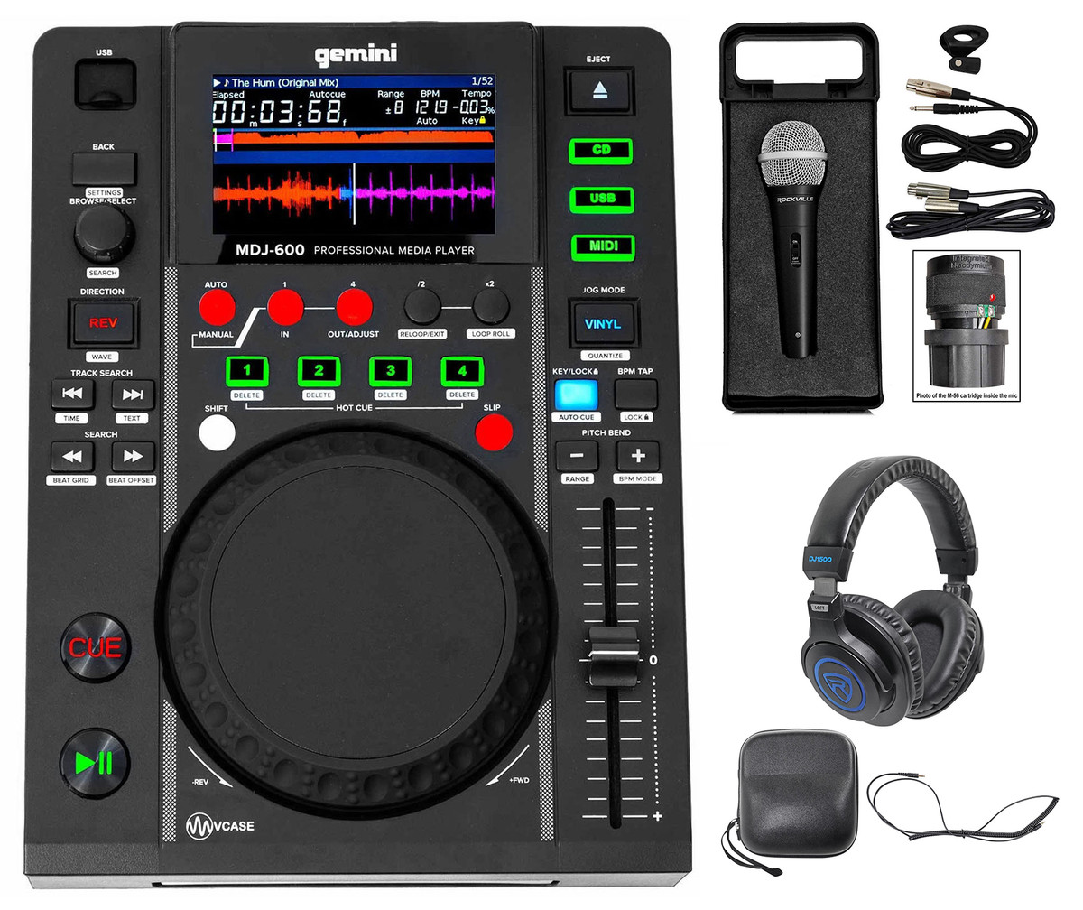 Gemini MDJ-600 Tabletop USB/CD Media Player DJ MIDI  Controller+Headphones+Mic