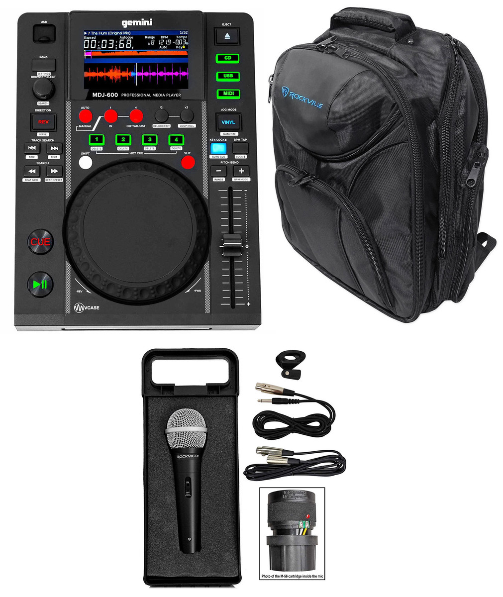 Gemini MDJ-600 Tabletop USB/CD Media Player DJ MIDI Controller+Mic+Backpack