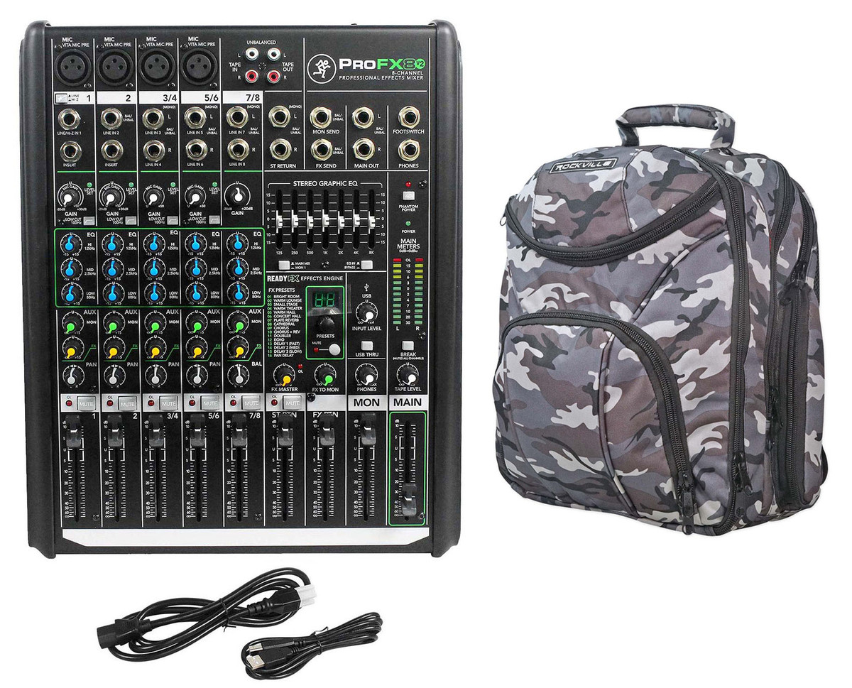 Mackie PROFX8v2 Pro 8 Channel Compact Mixer w Effects and USB + CAMOPACK Bag