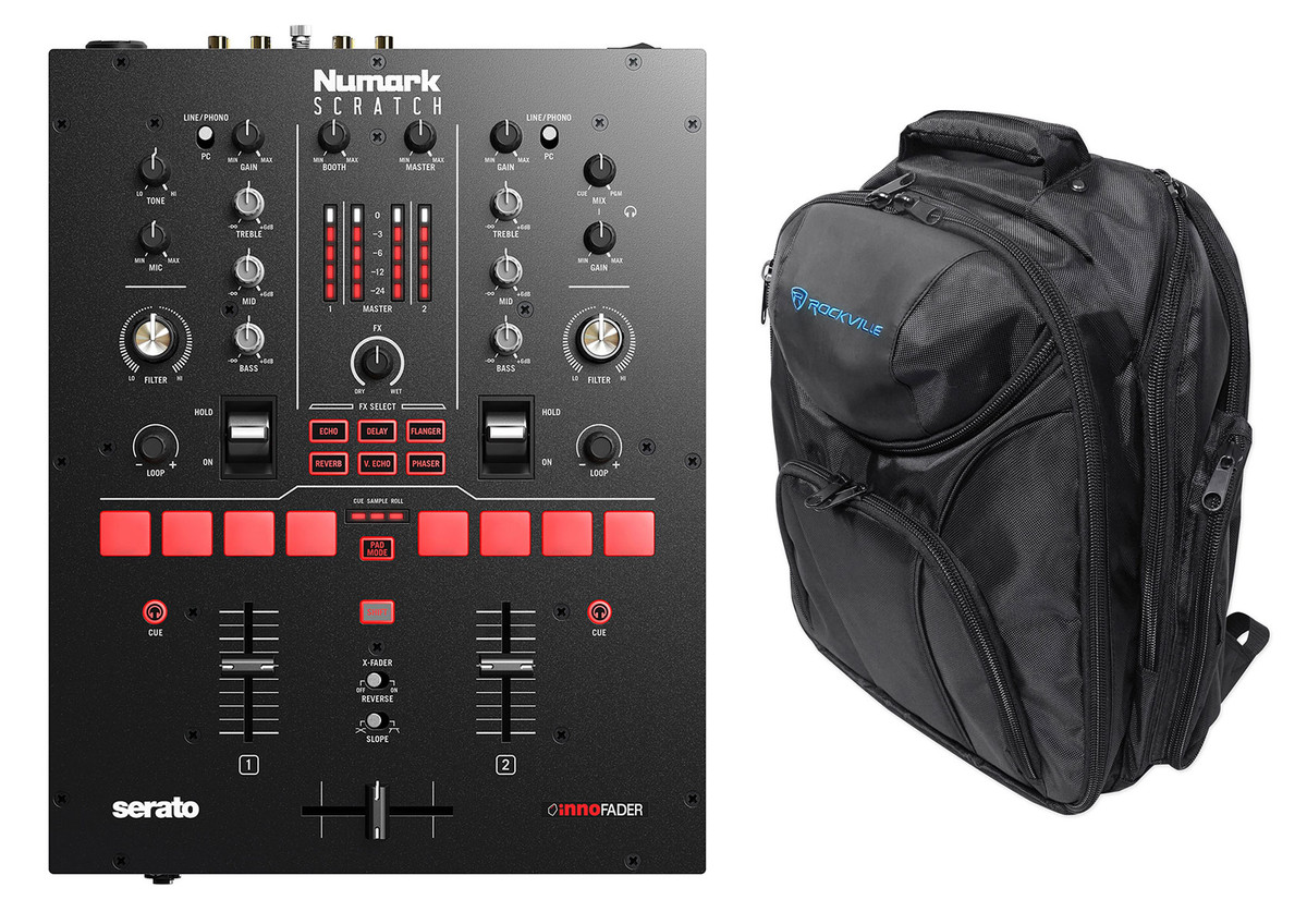 Numark Scratch 24-Bit 2-Channel Serato DJ Pro DVS Scratch Mixer + Backpack