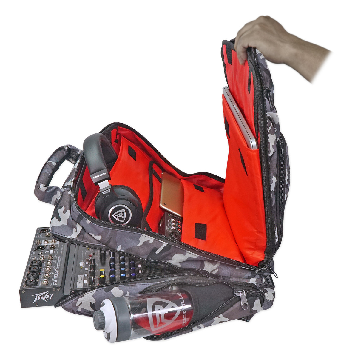 Rockville DJ Mixer Case Travel Camo Backpack Bag Fits 19"w x 20"h x 13