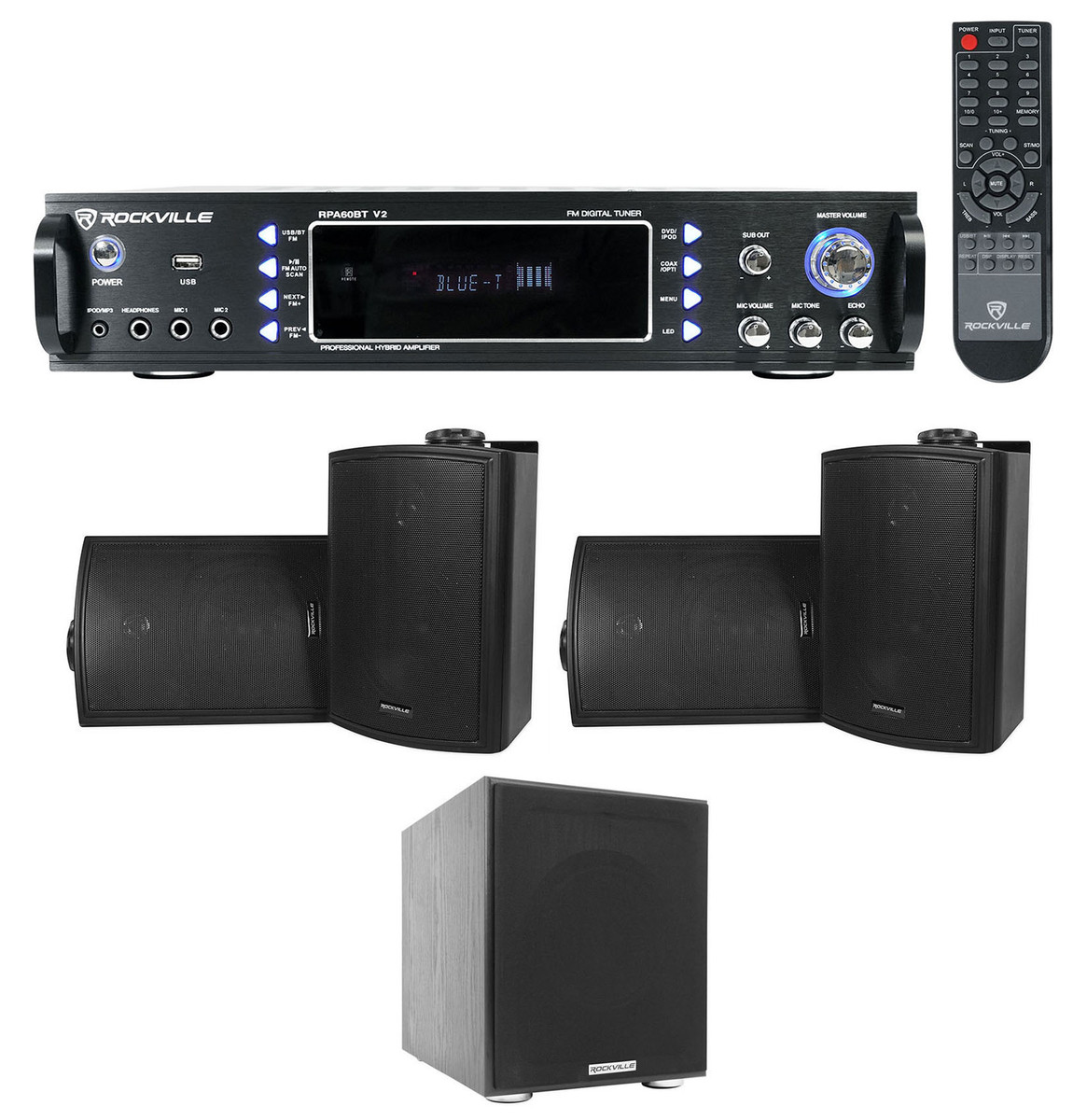 Rockville 1000w Home Theater Bluetooth Receiver+(4) Speakers+10