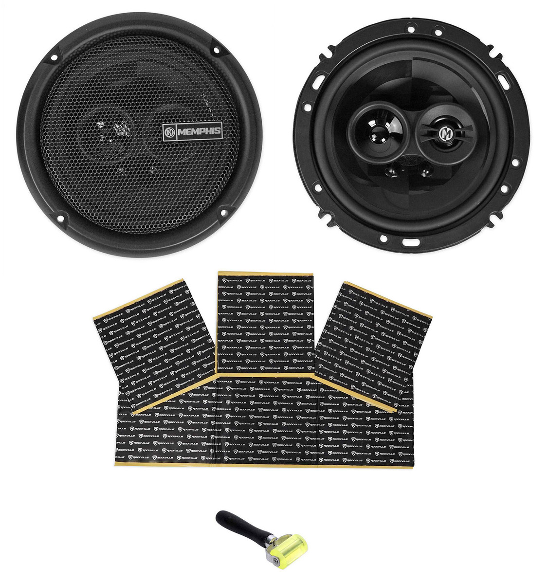 (2) Memphis Audio PRX603 6.5 100 Watt 3-Way Car Speakers + RockMat Sound  Kit