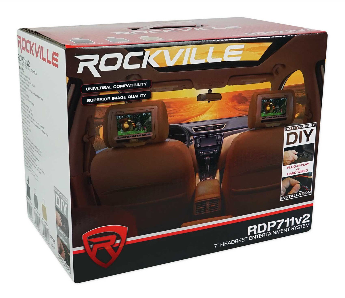 Rockville RDP711BK 7 inch Black Plug N Play Car Headrest Monitors w