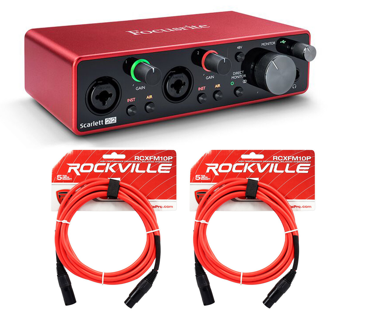 Focusrite SCARLETT 2I2 3rd Gen 192KHz USB Audio Recording Interface and XLR  Cables