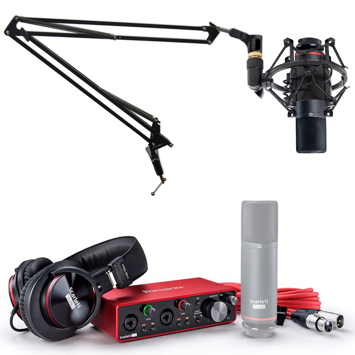 Focusrite SCARLETT 2I2 STUDIO 3rd Gen Audio Interface +Mic+Headphones and  Boom Arm - Rockville Audio