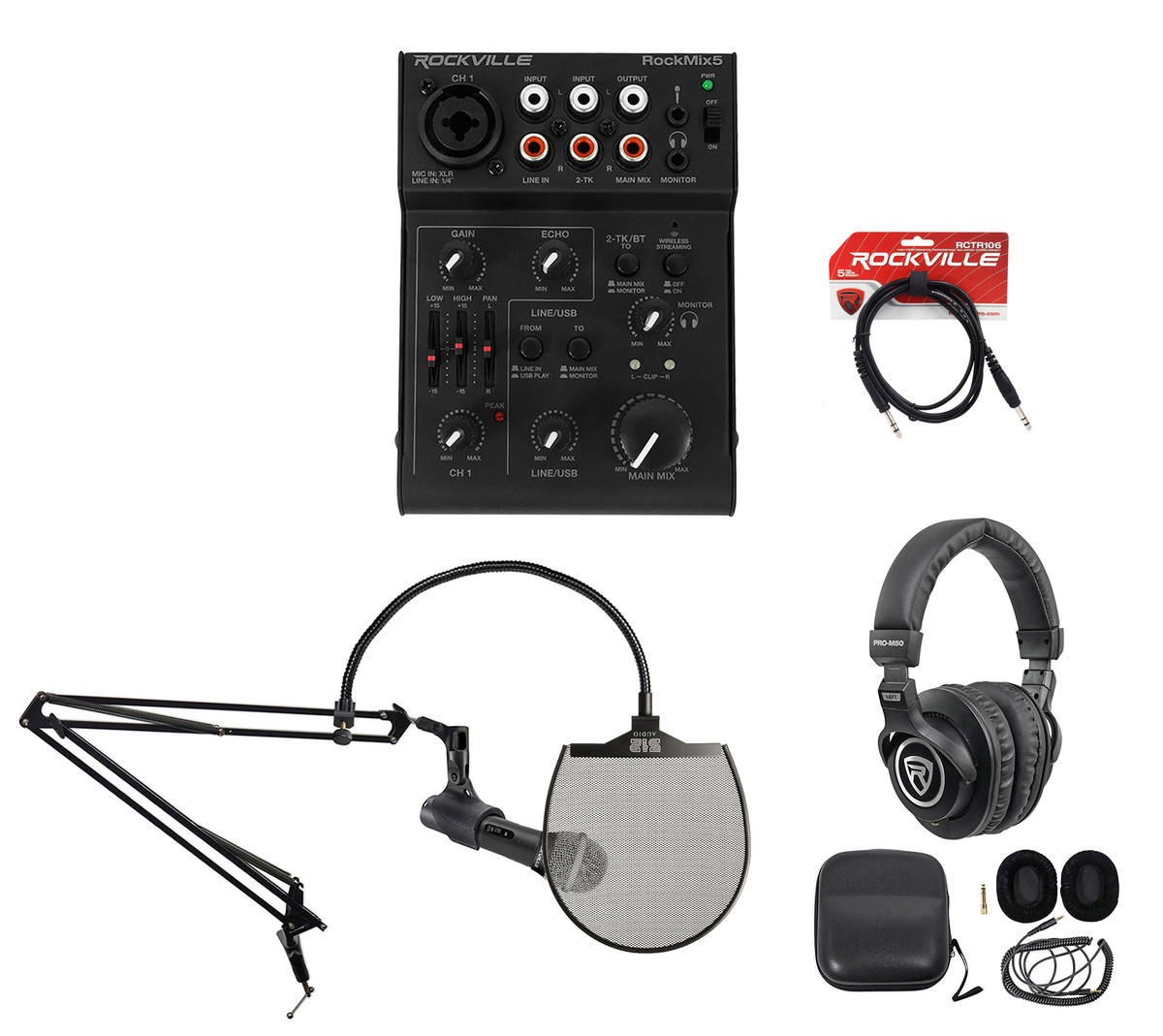 Rockville 1-Person Podcast Podcasting Recording Kit w/Mic+Boom+