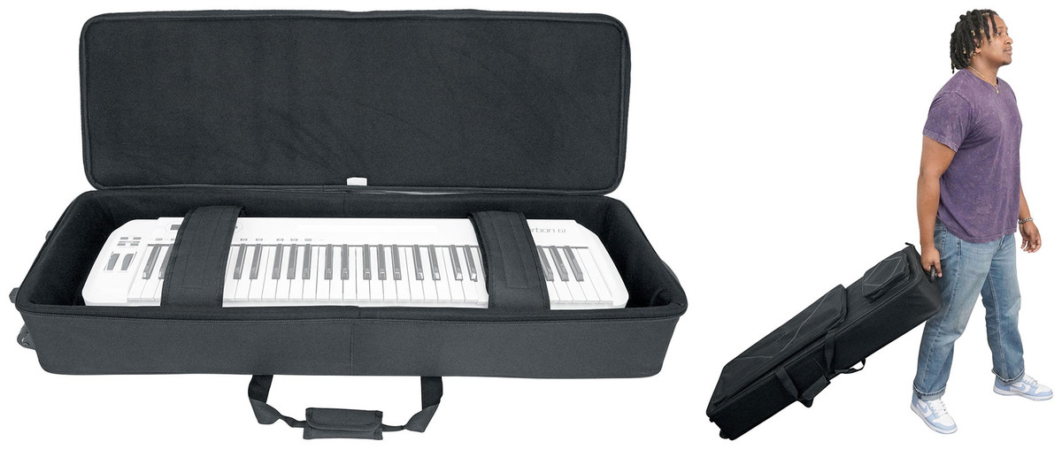 Rockville 61 Key Keyboard Case w/ Wheels+Trolley Handle For Roland