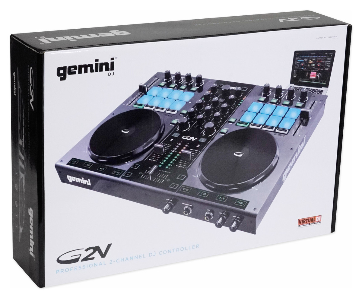 Gemini G2V 2Channel USB/MIDI Virtual DJ Controller w/ Mixer+Battery