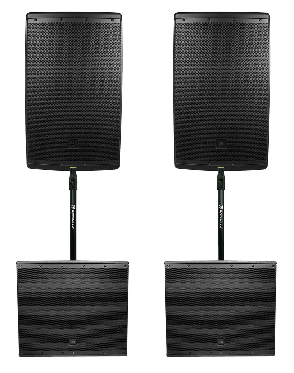 2) EON615 15" 2000w Powered DJ PA Speakers w/Bluetooth App Ctrl+2) Subs - Rockville Audio