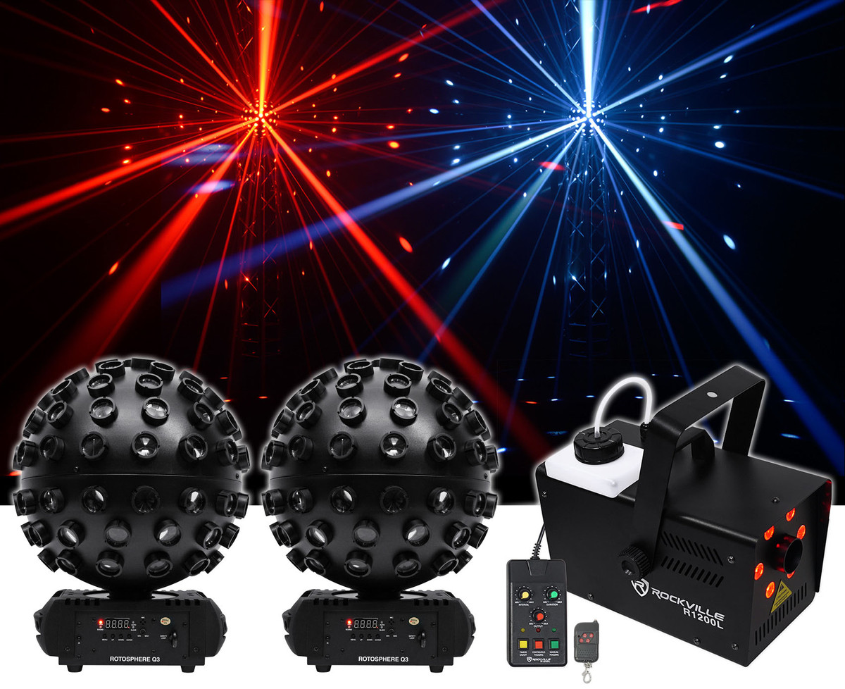 2 Chauvet DJ Rotosphere Q3 Mirror Ball Dance Floor Effect Lights+Fogger