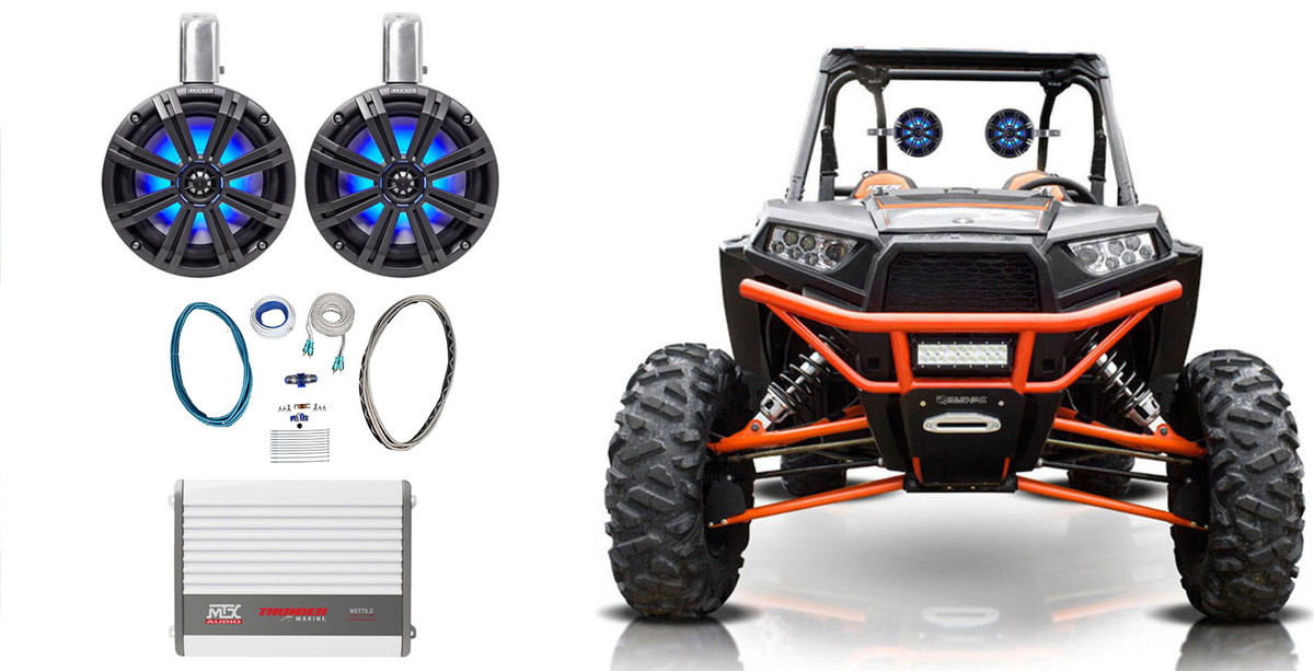 (2) KICKER 45KMTC8 8" 600w LED Tower Speakers+MTX Amplifier For RZR/ATV