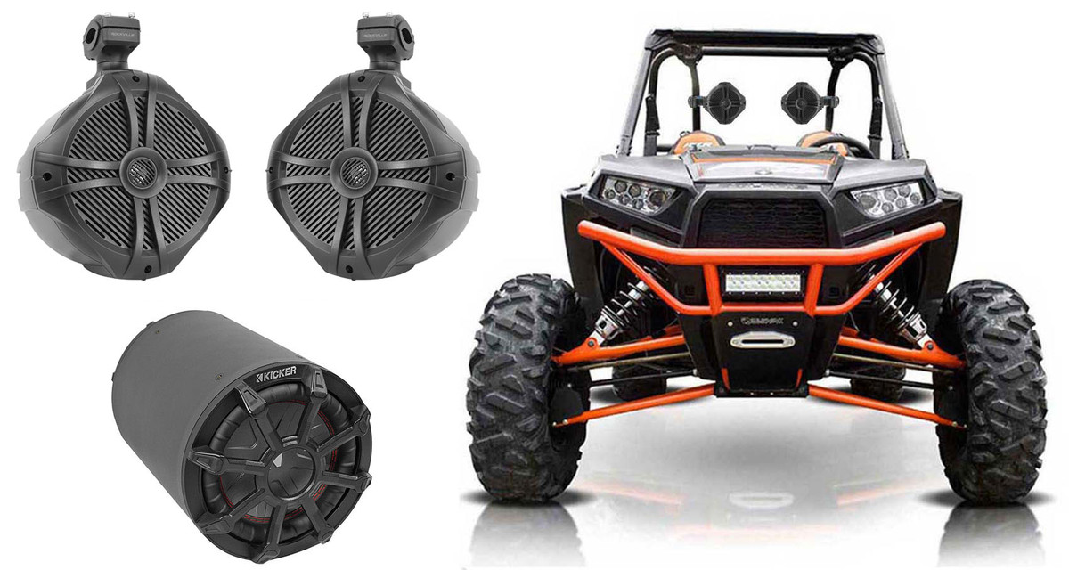 KICKER 46CWTB82 8" Subwoofer In Enclosure+(2) 8" Tower Speakers RZR/ATV