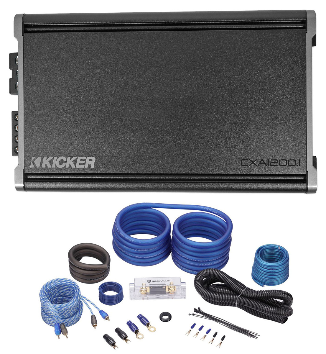 KICKER 46CXA12001 CXA1200.1 1200 Watt RMS Mono Class D Car Amplifier+Amp Kit