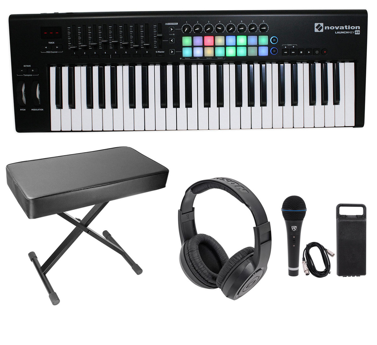 Novation LAUNCHKEY-49-MK2 49-Key Keyboard  Controller+Bench+Headphones+Mic+Cable