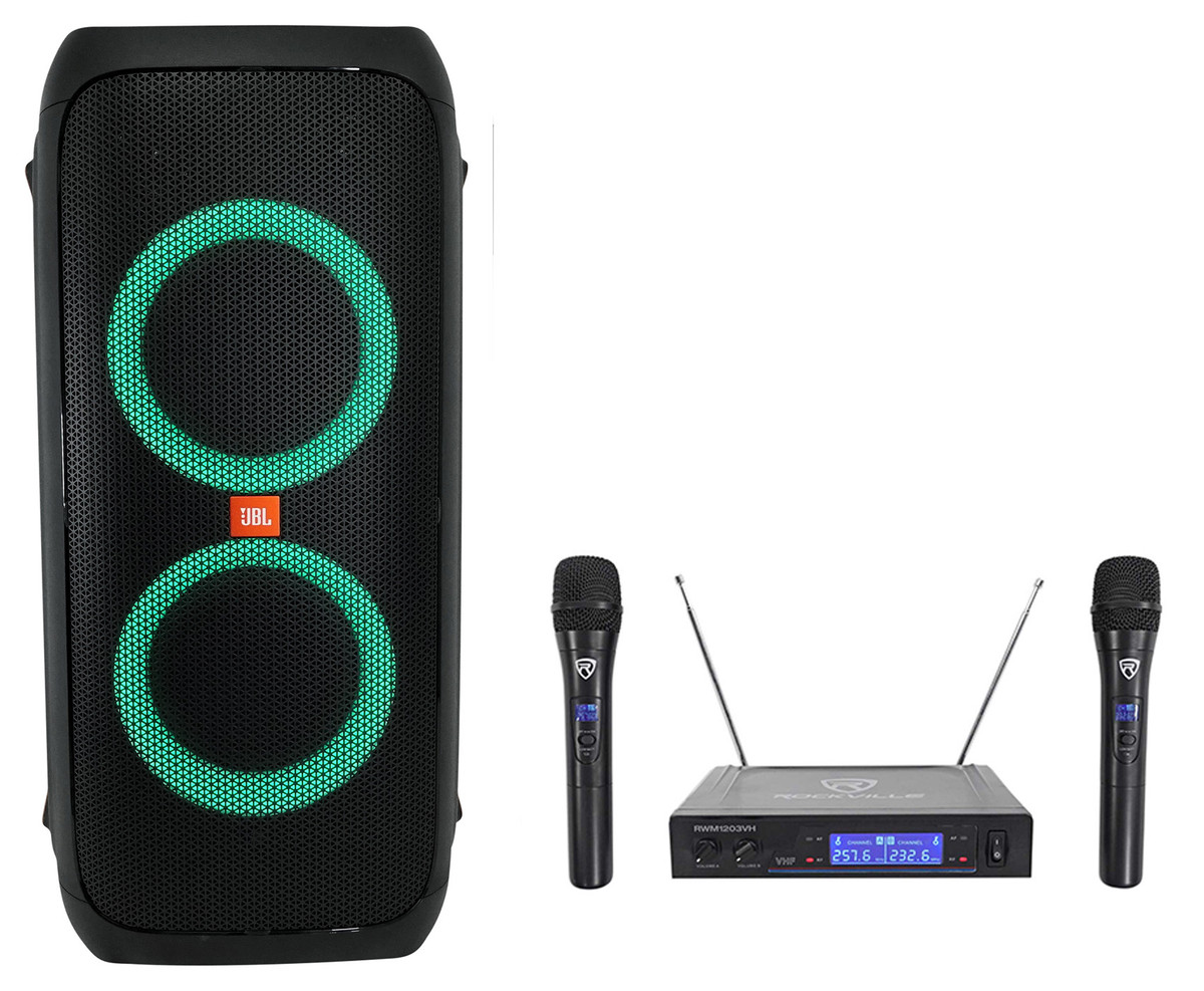 JBL PartyBox 310 with 2 JBL Wireless Mics Portable Bluetooth® speaker with  2 compatible wireless microphones at Crutchfield