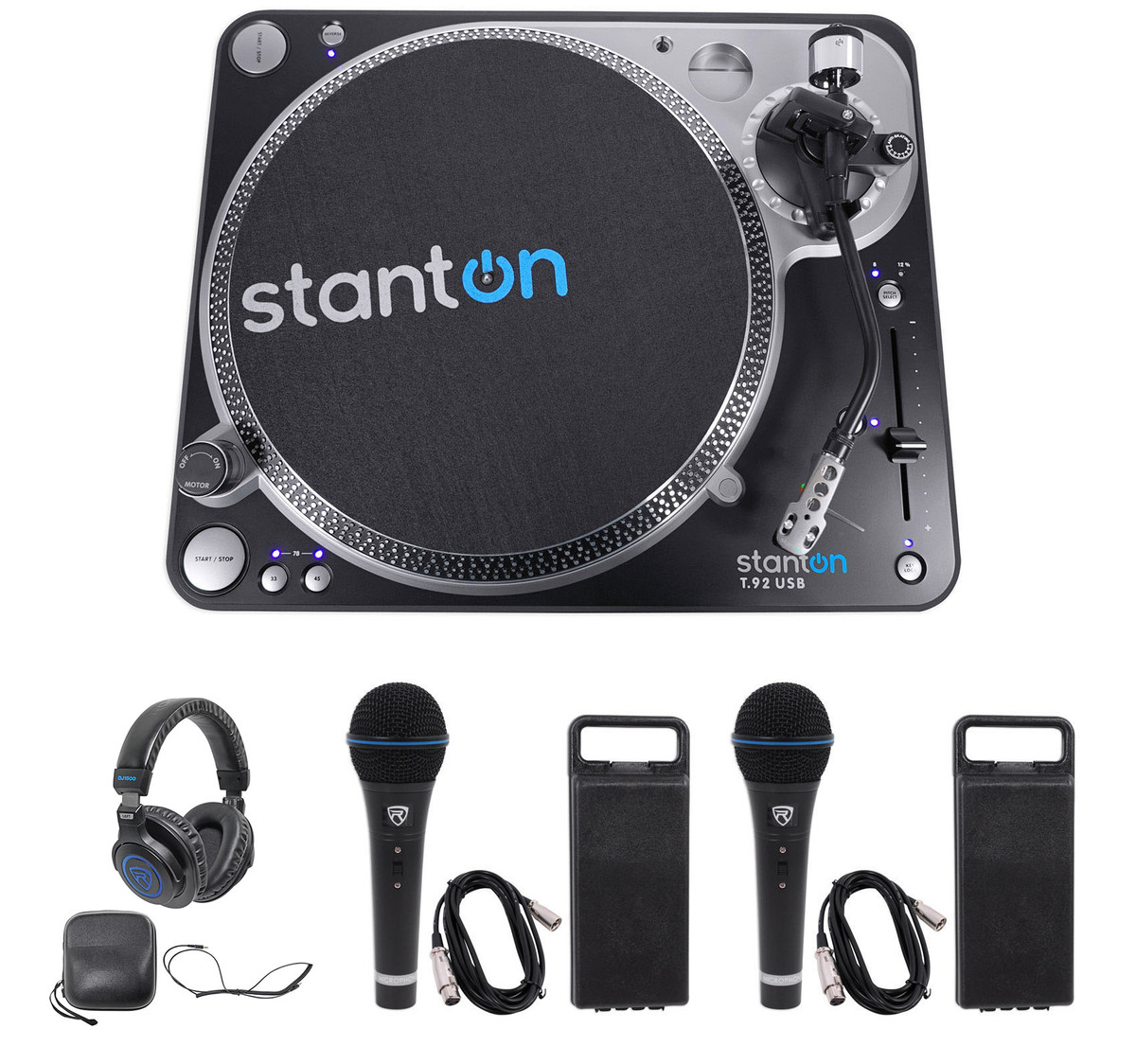 Stanton T.92 M2 USB Direct-Drive S-arm USB DJ Turntable+Headphones+2  Microphones